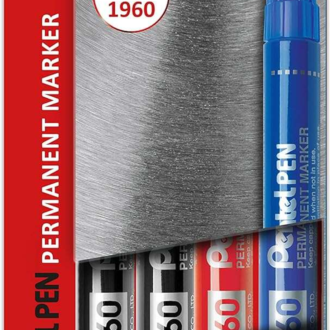 Pentel PenTools Pack de 4 Rotuladores Permanentes Industriales Pentel Pen N60 - Punta Biselada Resistente y Duradera - Trazo 1,5-7mm - Resistente a Ag 1