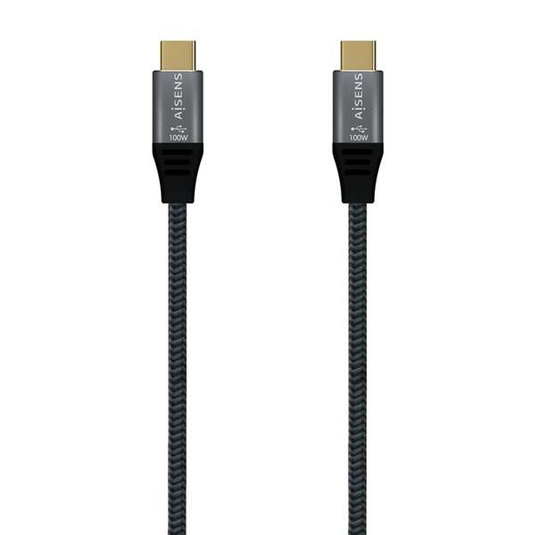 Aisens Cable USB 3.2 Gen2x2 Aluminio 20Gbps 8K@30Hz 5A 100W E-Mark, Tipo USB-C/M-USB-C/M - 1.5m - Color Gris 1