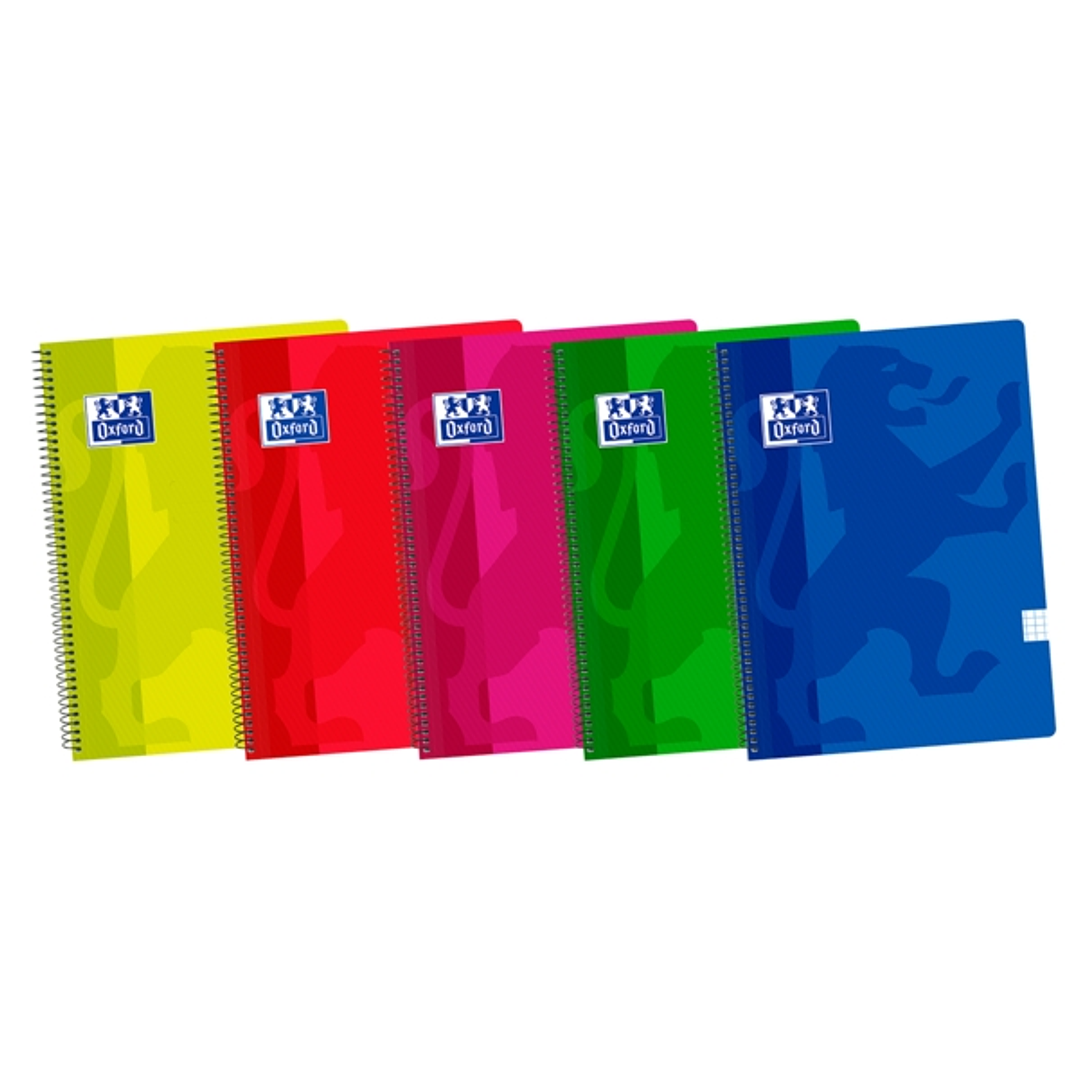 Oxford School Classic Fº Cuaderno Espiral - Tapa de Plastico Resistente - Cuadricula 5x5 con Margen - 80 Hojas - Colores Surtidos 1