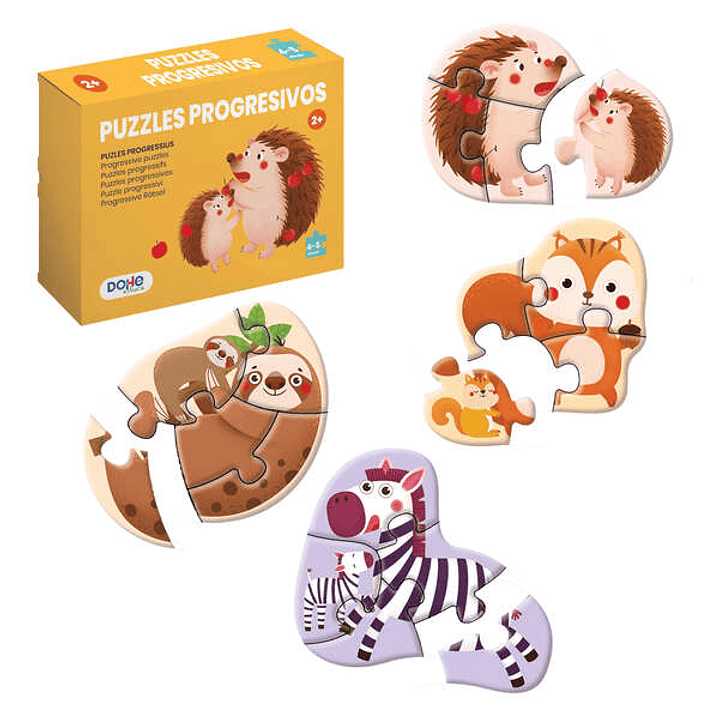 Dohe Pack de 4 Puzzles para Niños de 4/5 Piezas - Tematica Animales - Doble Capa de Carton - Capa Intermedia de Contrachapado - Estimula Imaginacion - 1