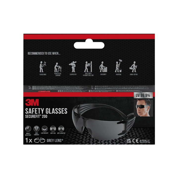 3M Securefit Gafas de Seguridad - Lentes Oscurecidas - Antivaho - Antirrayaduras - Proteccion UV - Color Negro 1