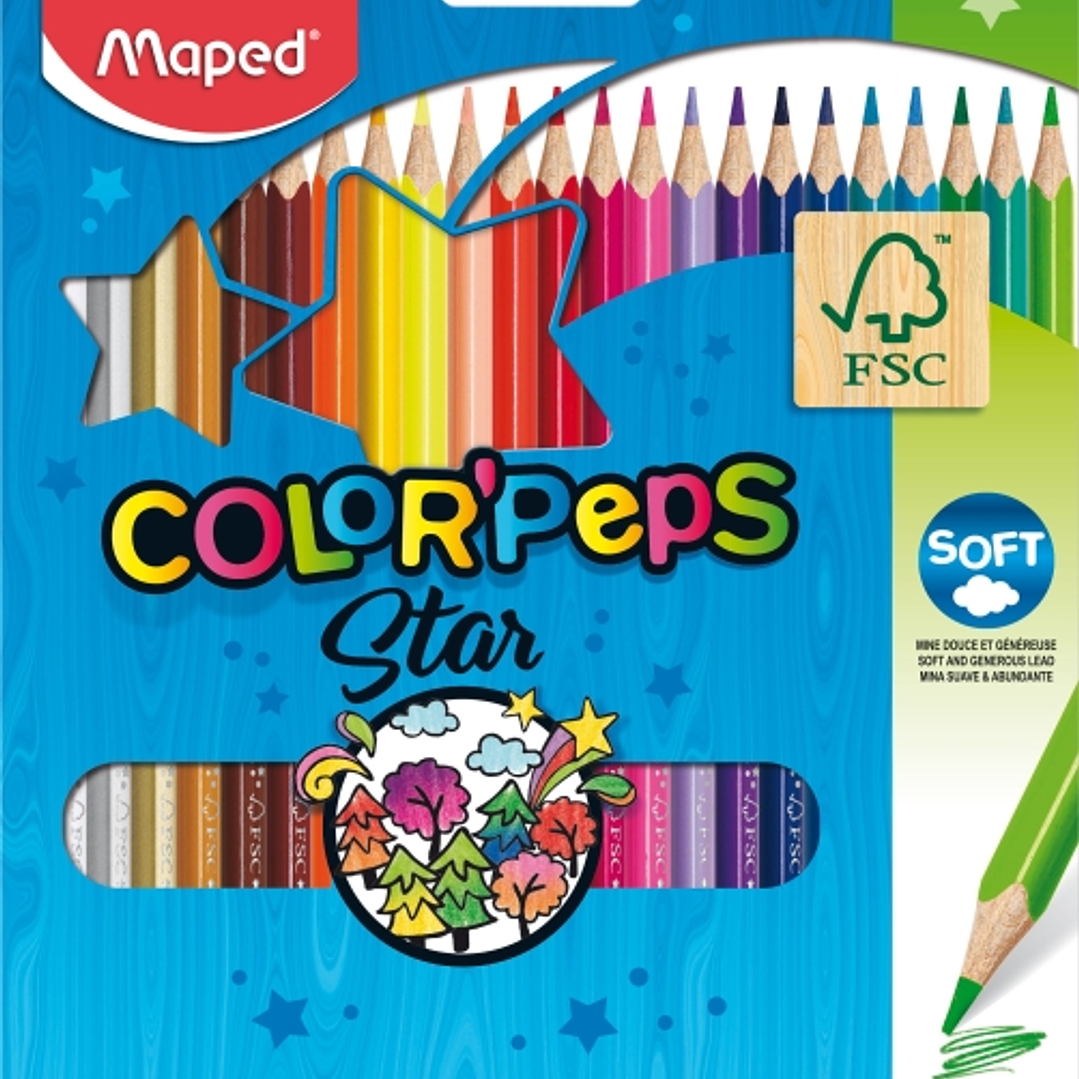 Maped Color´Peps Star Pack de 24 Lapices de Colores Triangulares - Mina Suave - Madera Certificada FSC - Colores Surtidos 1