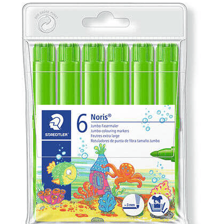 Staedtler Noris Watercolour 340 Pack de 6 Rotuladores de Gran Tamaño - Trazo 3mm Aprox - Lavable Facilmente - Tinta Base de Agua - Color Verde Claro 1