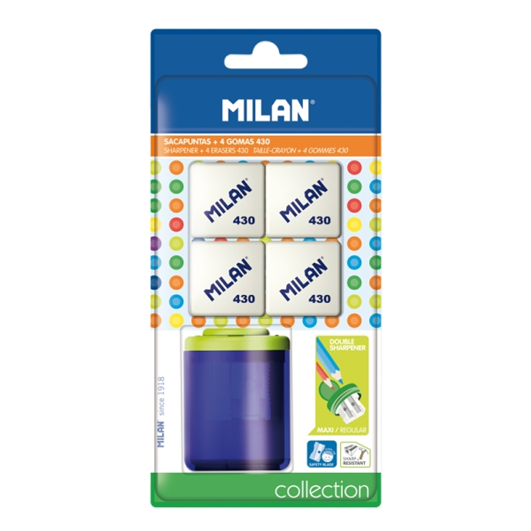 Milan Collection Pack de Sacapuntas + 4 Gomas 430 - Colores Surtidos 1
