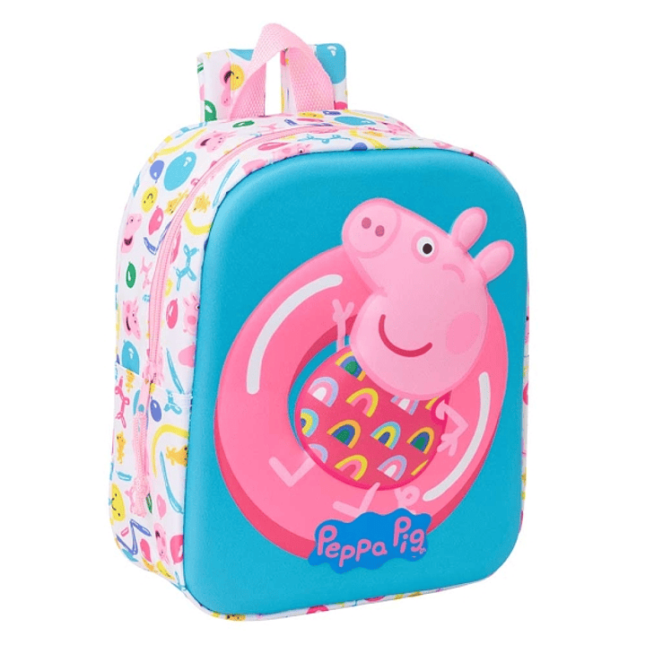 Safta Peppa Pig Mochila Guarderia 3D de 6L - Asa de Mano Superior - Asas Regulables y Acolchadas - Cierre de Cremallera - 22x27x10cm - Color Blanco y  1