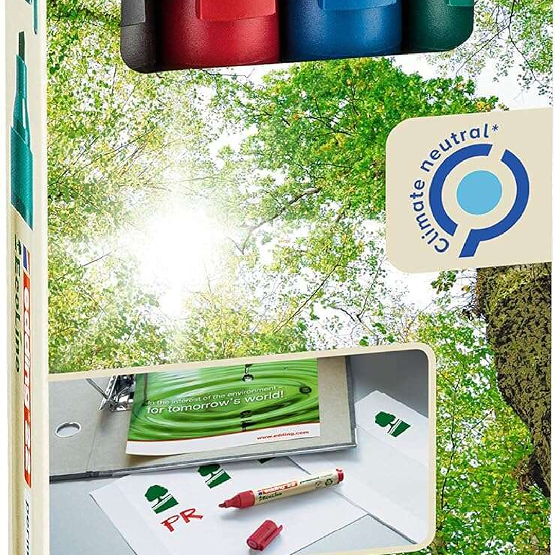 Edding 22 EcoLine Pack de 4 Rotuladores Permanentes - Punta Biselada - Trazo entre 1 y 5mm - 90% de Plastico Reciclado - Colores Surtidos 1