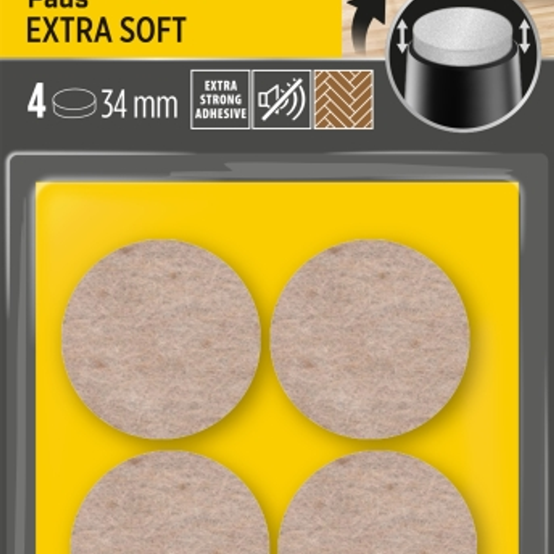 Scotch Pack de 4 Almohadillas de Fieltro Adhesivas - Extra Suaves - Diametro de 34mm - Color Beige 1