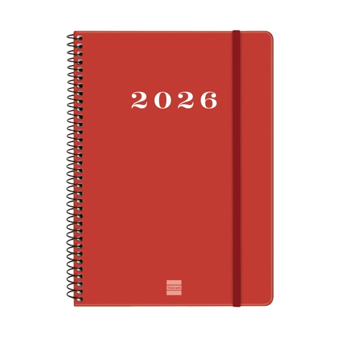 Finocam My Agenda de Espiral en Catalan - Anual 2026 - Tapa Dura Antirayaduras - Formato E10 - 171x9x212mm - Semana Vista Horizontal - Color Rojo 1