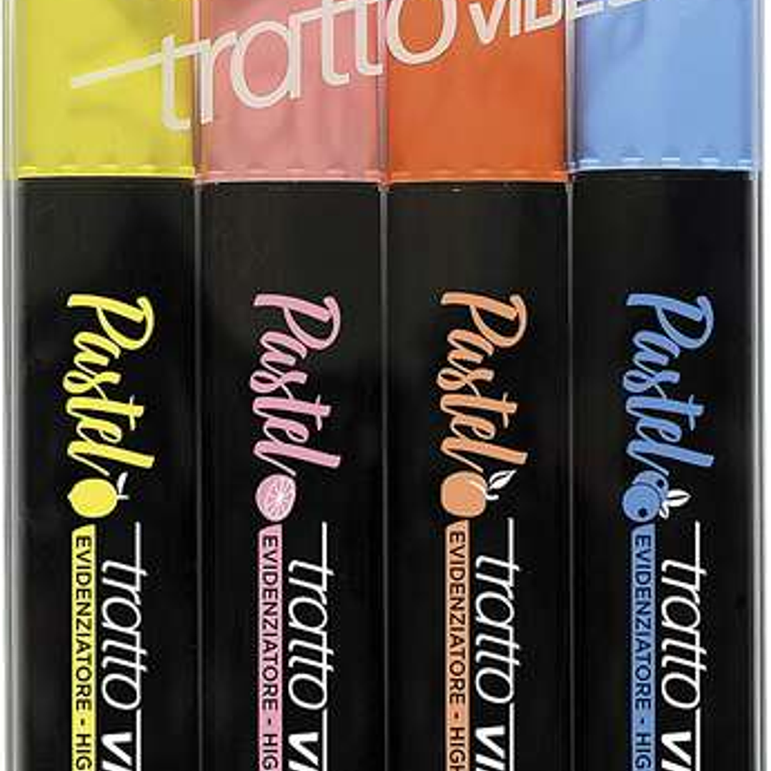 Tratto Video Pastel Pack de 4 Marcadores Fluorescentes - Punta Biselada - Tinta al Agua - Secado Rapido - Colores Surtidos 1