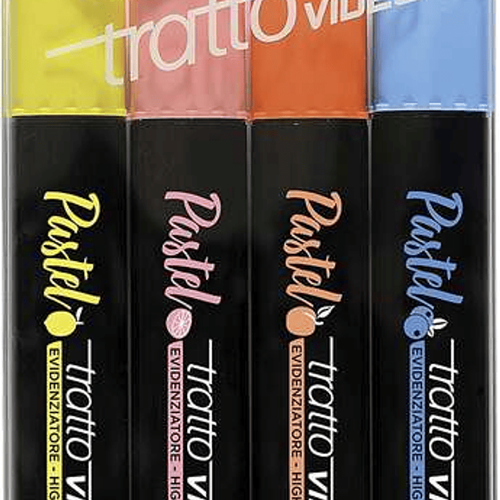 Tratto Video Pastel Pack de 4 Marcadores Fluorescentes - Punta Biselada - Tinta al Agua - Secado Rapido - Colores Surtidos 1