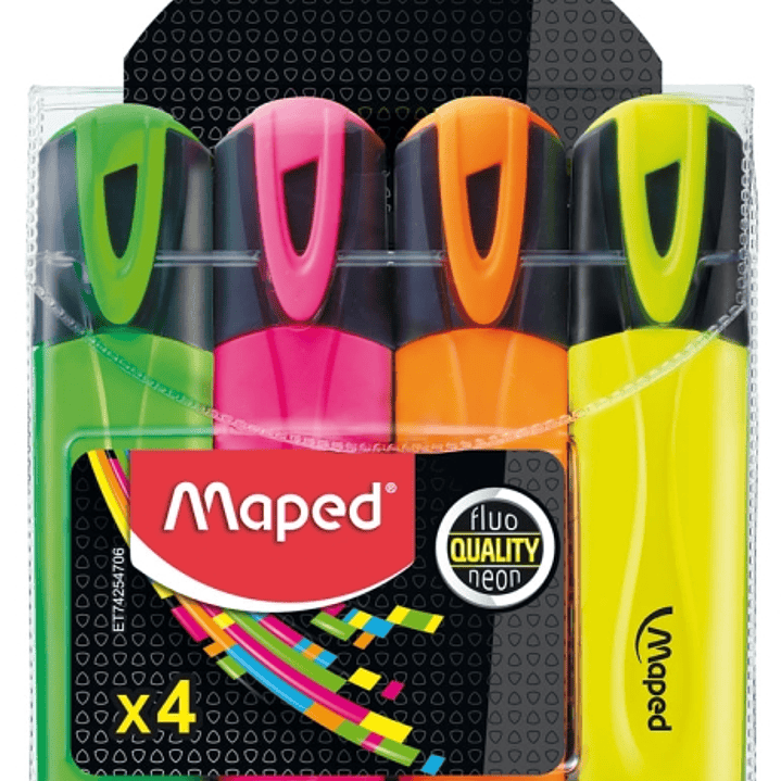 Maped Peps Classic Pack de 4 Marcadores Fluorescentes - Punta Biselada - Trazo de 1 a 5mm - Ideal para Subrayar y Resaltar - Colores Surtidos 1