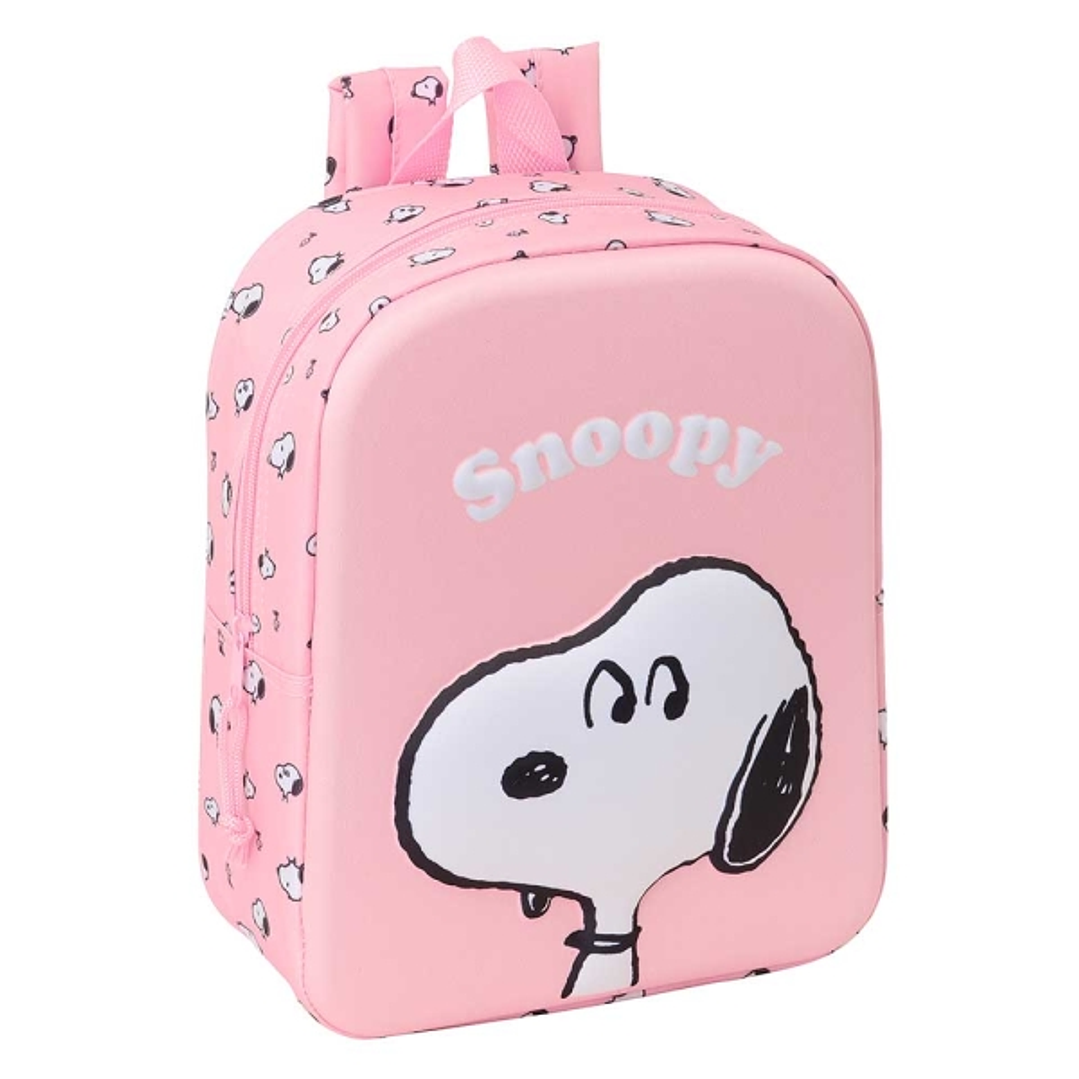 Safta Snoopy Mochila Guarderia 3D de 6L - Asa de Mano Superior - Asas Regulables y Acolchadas - Cierre de Cremallera - 22x27x10cm - Color Rosa Pastel 1