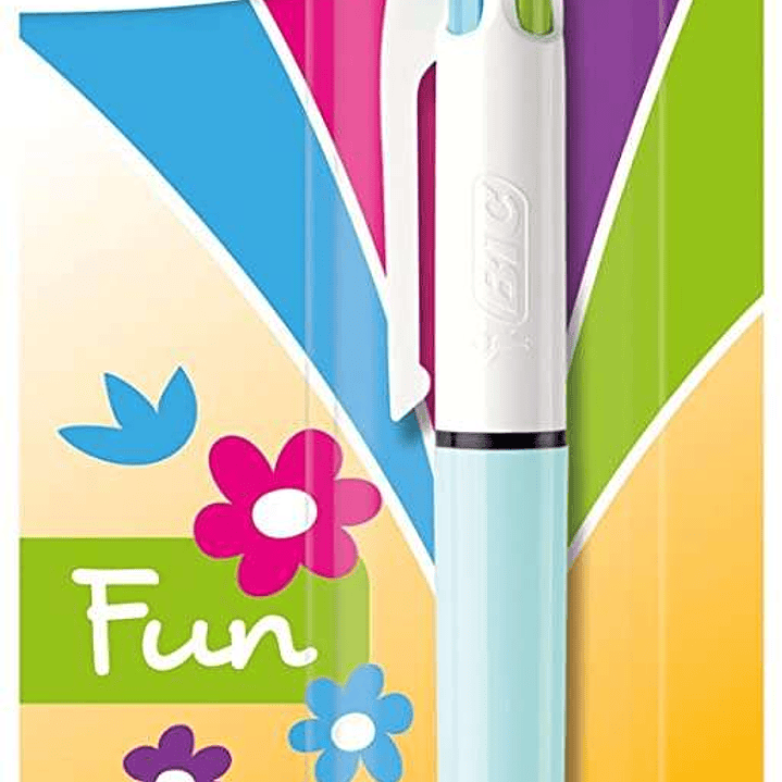 Bic 4 Colours Fun Boligrafo de Bola Retractil - Punta Media de 1.0mm - Tinta con Base de Aceite - Tinta de Colores: Rosa, Morado, Turquesa y Verde Lim 1