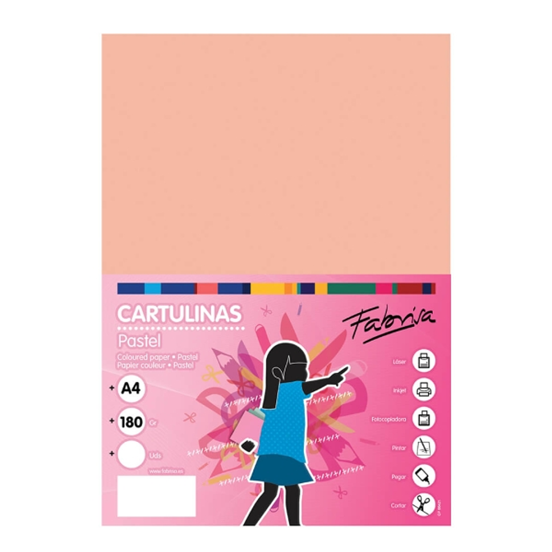 Fabrisa Pack de 50 Cartulinas 180 g/m² - Tamaño A4 - Color Salmon 1