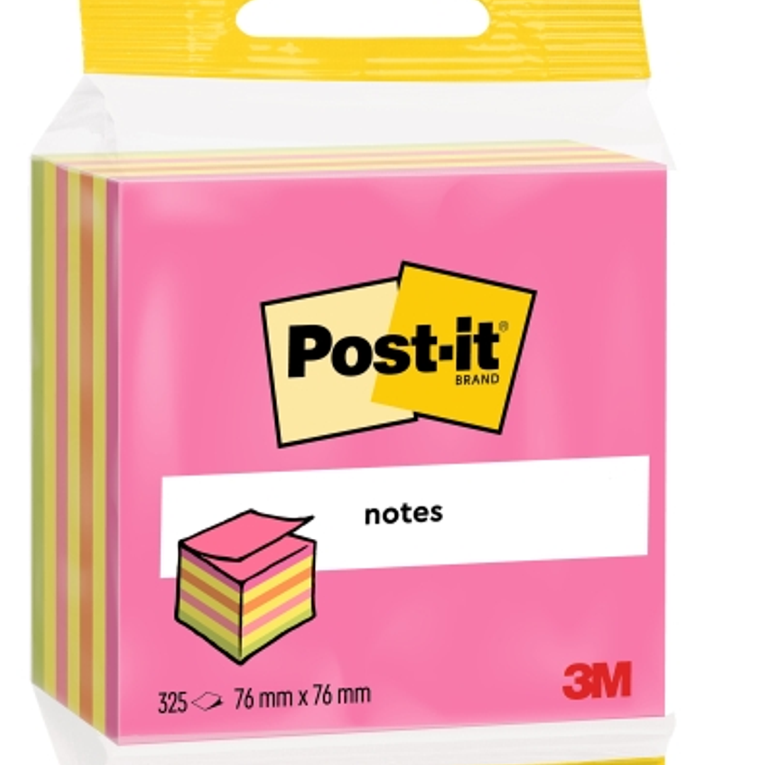 Post-It Cubo de 325 Notas Adhesivas Reposicionables - Forma Cuadrada - 76x76mm - Colores Surtidos 1