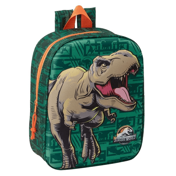 Safta Jurassic World Mochila Guarderia 3D de 6L - Asa de Mano Superior - Asas Regulables y Acolchadas - Cierre de Cremallera - 22x27x10cm - Color Verd 1