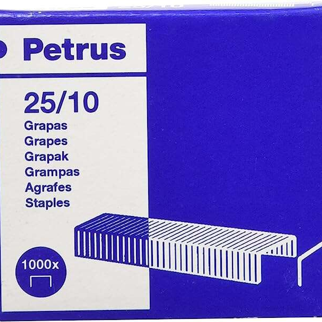 Petrus Caja de 1000 Grapas 25/10 Galvanizadas - Hasta 60 Hojas - Patilla de 10mm 1