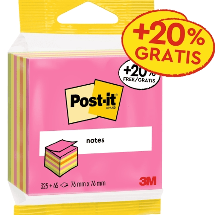 Post-It Cubo de 400 Notas Adhesivas Reposicionables - Forma Cuadrada - 76x76mm - Colores Surtidos 1