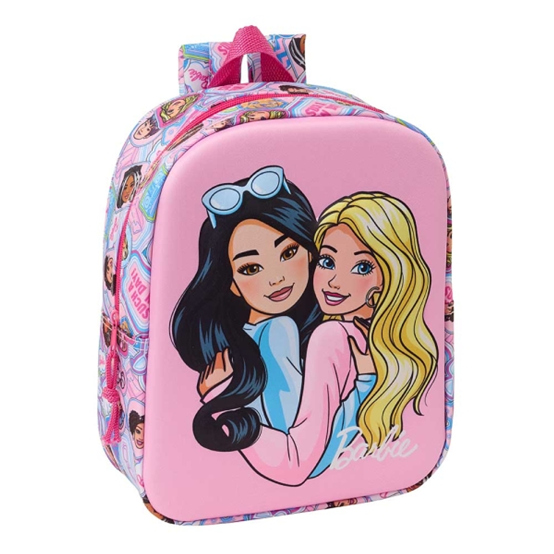 Safta Barbie Mochila Guarderia 3D de 6L - Asa de Mano Superior - Asas Regulables y Acolchadas - Cierre de Cremallera - 22x27x10cm - Color Rosa 1