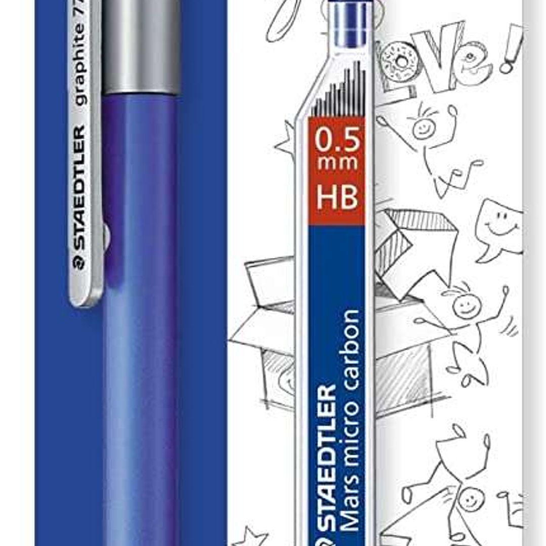 Staedtler Graphite 777 1 Portaminas 0.5mm + 1 Tubo de Minas HB - Cuerpo Engomado - Guia de Mina Antirrotura - Colores Surtidos 1