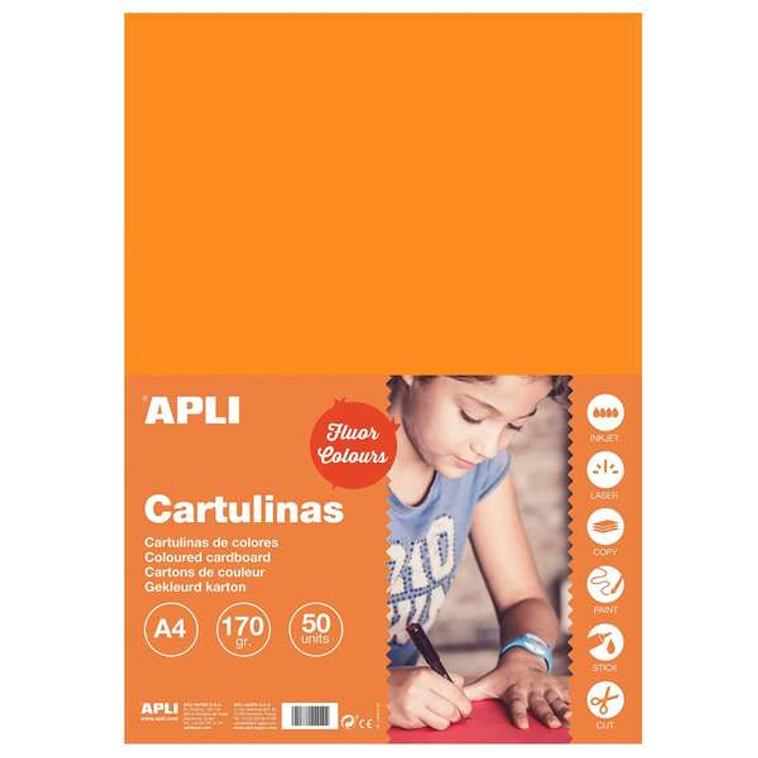 Apli Cartulina Naranja Fluorescente A4 170g 50 Hojas 1