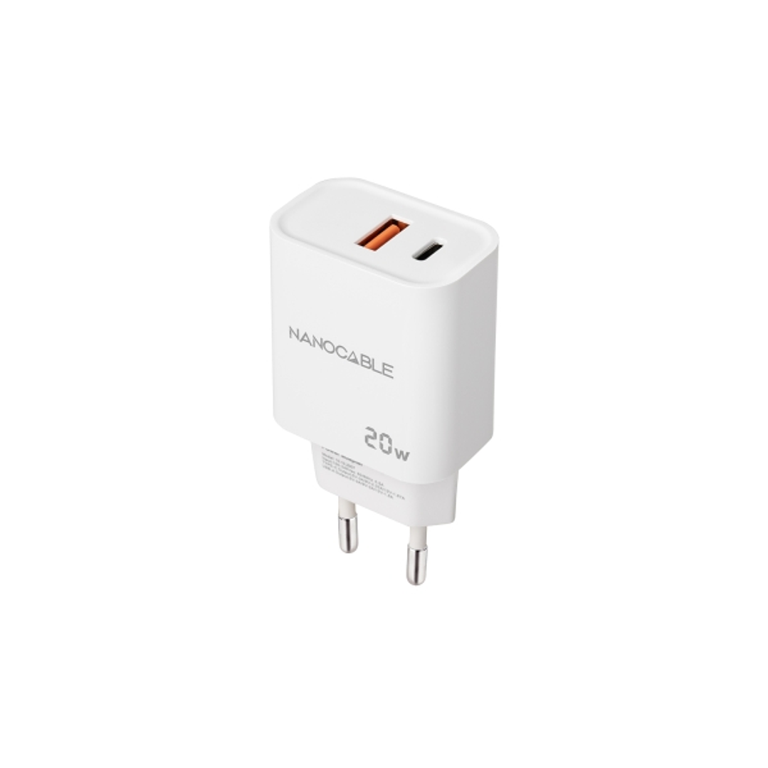 Nanocable Cargador de Pared USB-C/PD + USB-A/QC 20W - Color Blanco 1