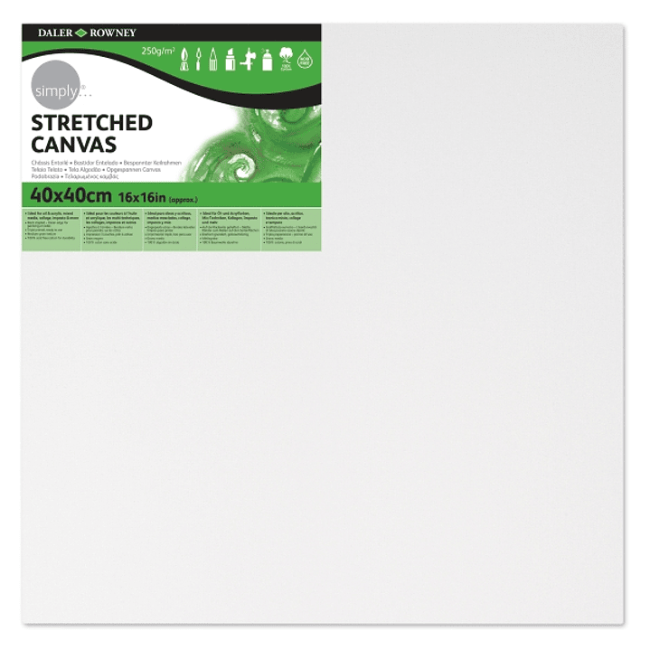 Daler Rowney Simply Bastidor Entelado - 40x40cm - Imprimacion Triple - Grano Medio - 100% Algodon sin Acido - 250g - Color Blanco 1