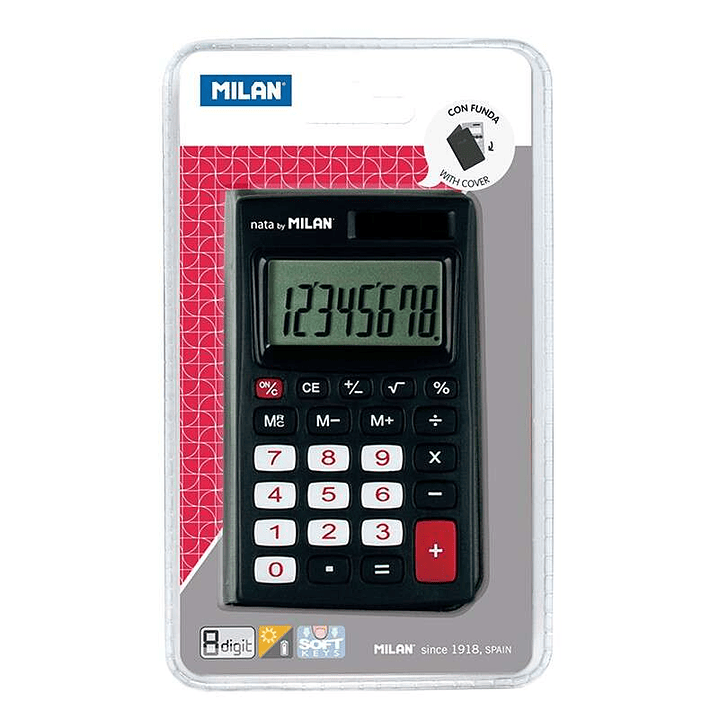 Milan Calculadora de Bolsillo 8 Digitos - 3 Teclas de Memoria y Raiz Cuadrada - Apagado Automatico - Incluye Funda - Color Negro 1