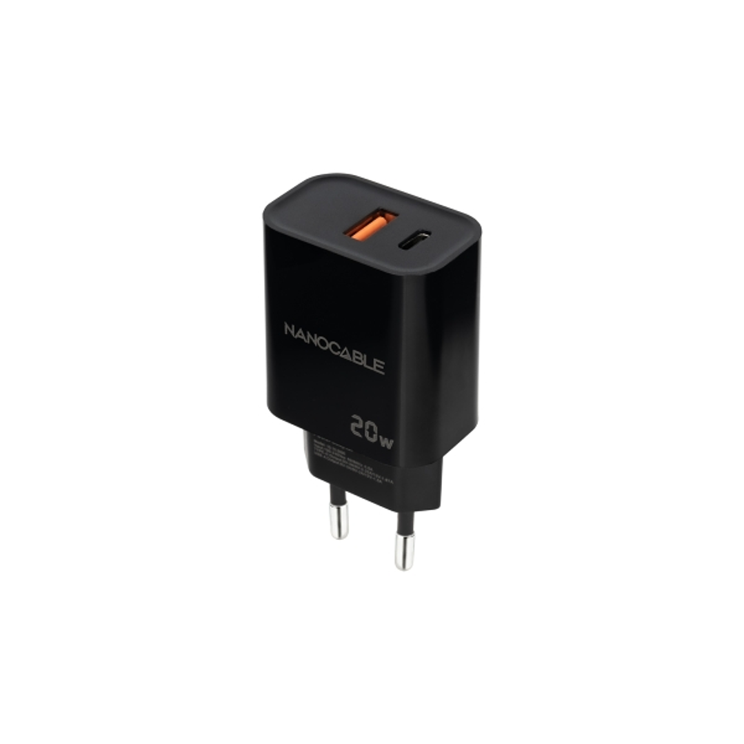 Nanocable Cargador de Pared USB-C/PD + USB-A/QC 20W - Color Negro 1