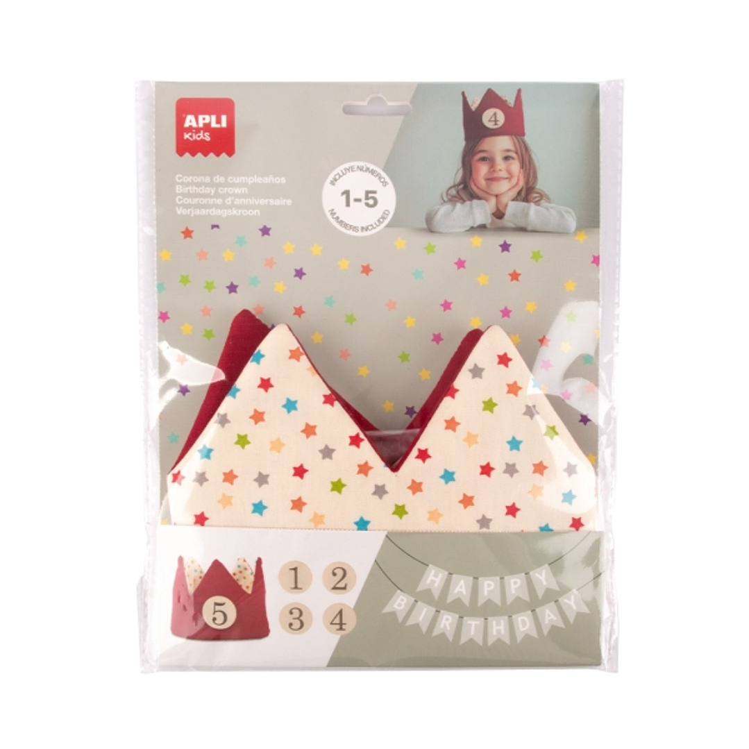 Apli Kids Corona de Cumpleaños - Con Numeros del 1 al 5 - Ajustable y Reversible - Fabricada en Tela - Color Rojo y con Estrellas 1