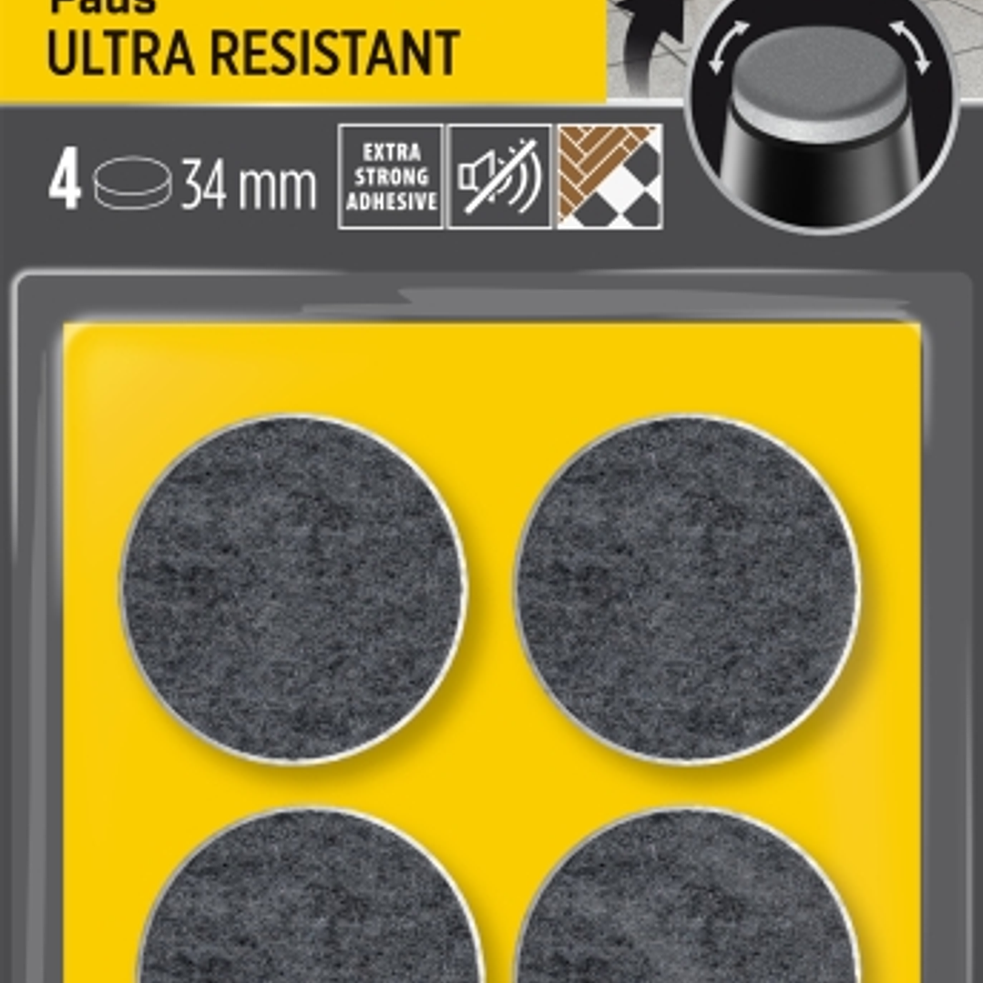 Scotch Pack de 4 Almohadillas de Fieltro Adhesivas - Ultra Resistentes - Diametro de 34mm - Color Blanco/Gris 1