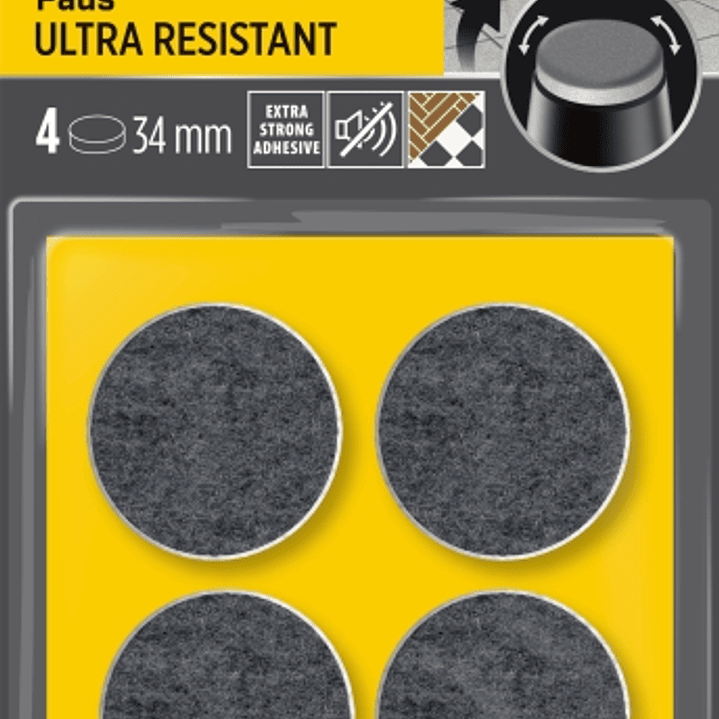 Scotch Pack de 4 Almohadillas de Fieltro Adhesivas - Ultra Resistentes - Diametro de 34mm - Color Blanco/Gris 1