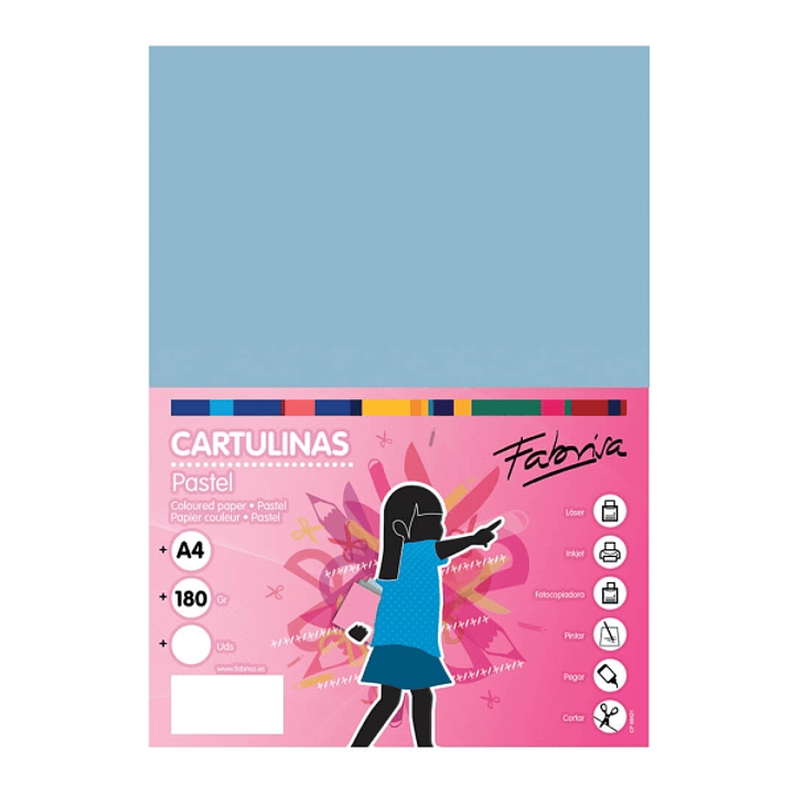 Fabrisa Pack de 50 Cartulinas 180 g/m² - Tamaño A4 - Color Azul Claro 1