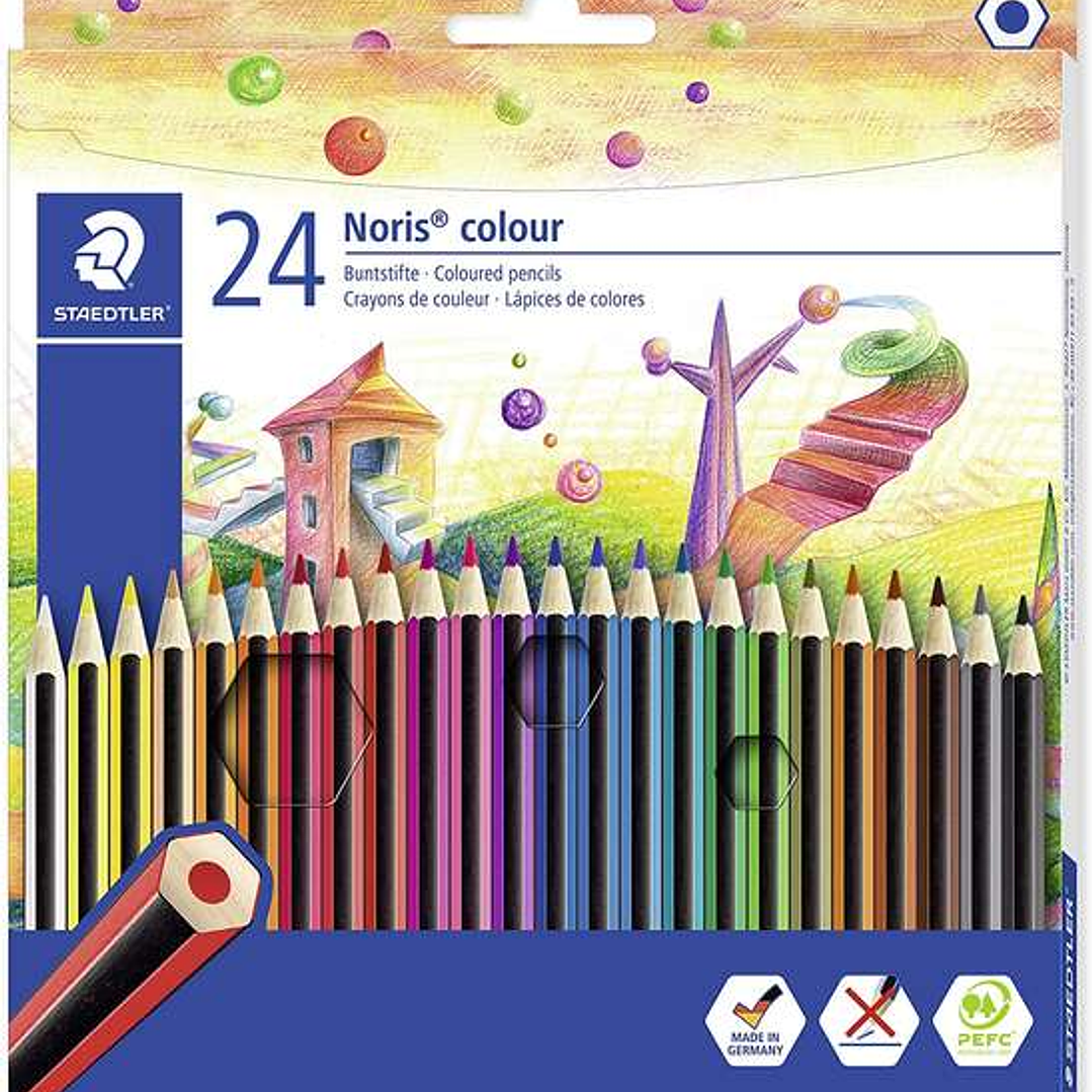 Staedtler Noris Colour 185 Pack de 24 Lapices Hexagonales de Colores - Fabricados en Wopex - Muy Resistentes - Madera de Fuentes Sostenibles - Colores 1
