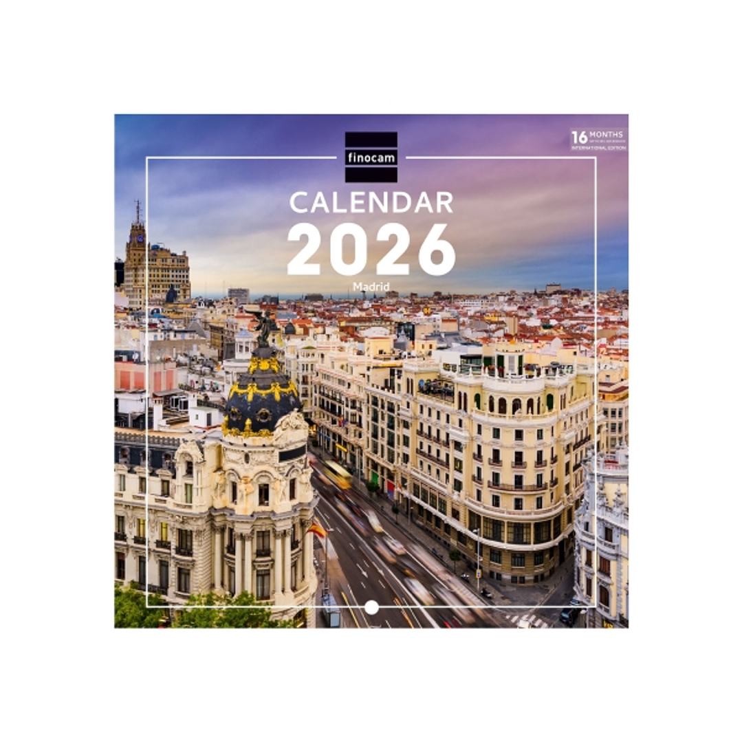 Finocam Calendario de Pared Internacional - Anual 2026 - Imagenes Variadas - 191x5x185mm - Tematica de Madrid 1