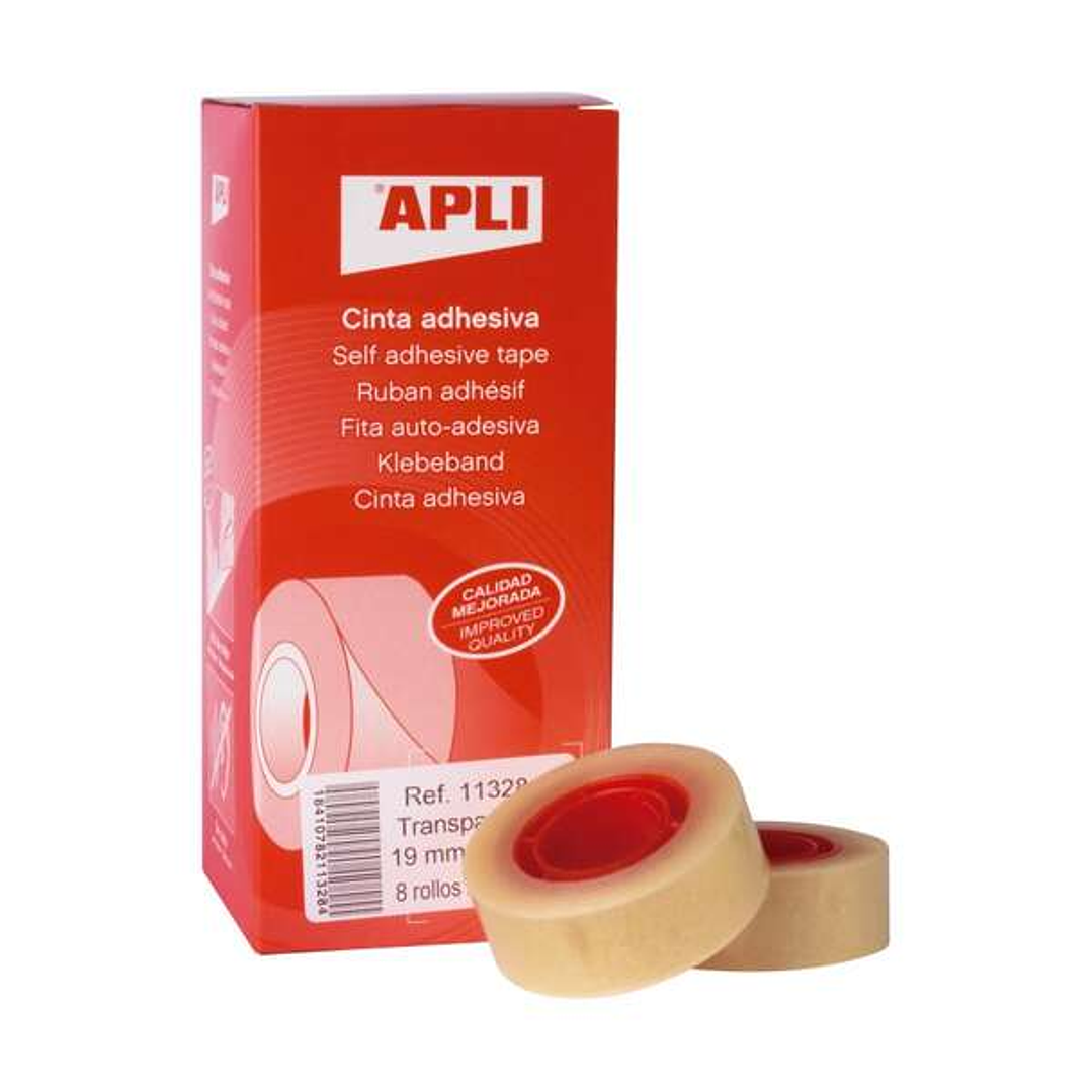 Apli Pack de 8 Cintas Adhesivas Transparente 19 mm x 33 m 1