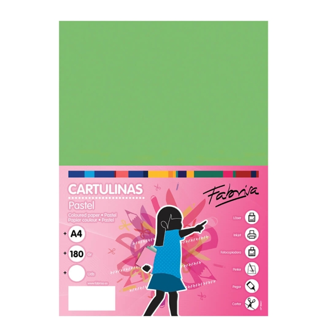 Fabrisa Pack de 50 Cartulinas 180 g/m² - Tamaño A4 - Color Verde 1
