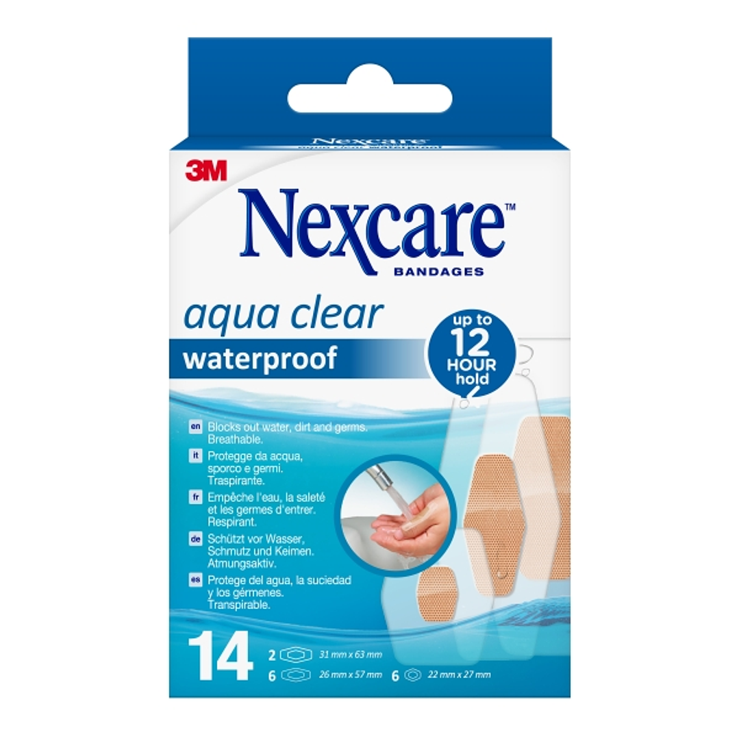Nexcare Aqua Clear Waterproof Pack de 14 Apositos Surtidos - Impermeables - Color Transparente 1