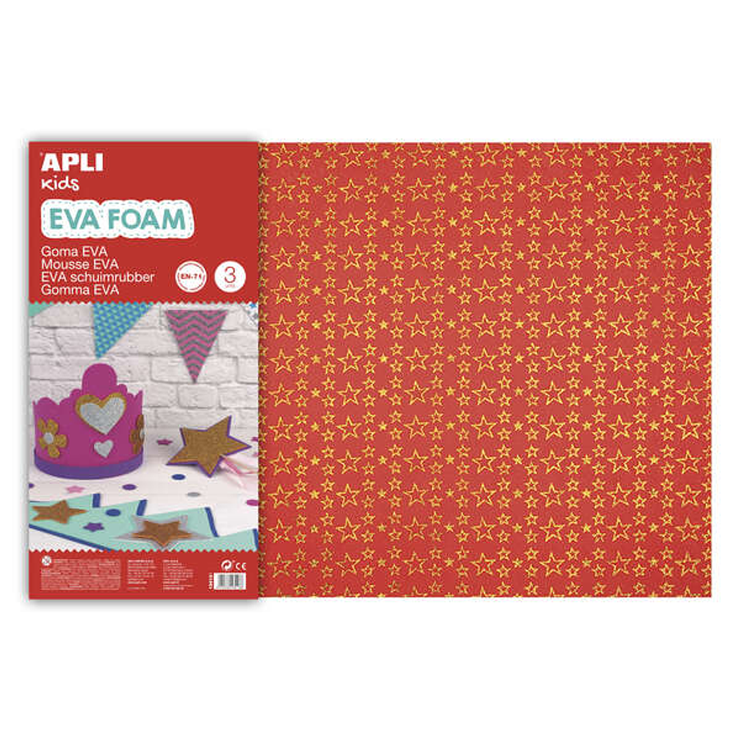 Apli Goma Eva Impresa Purpurina Estrellas 600x400 - 3 Hojas Brillantes y Resistentes 1