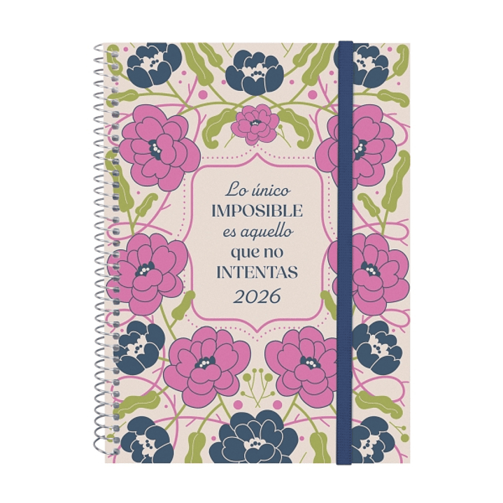 Finocam Design Collection Agenda de Espiral - Anual 2026 - Tapa Ligera - Formato E10 - 162x14x212mm - Semana Vista Horizontal - Tematica de Flores 1