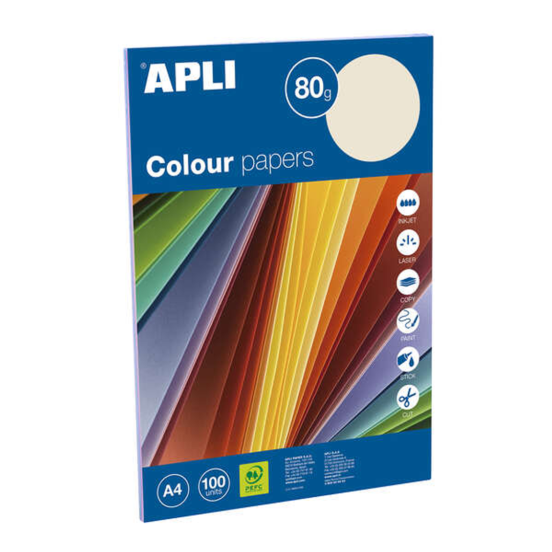 Apli Pack con 100 Hojas de Papel A4 - 20 Hojas por Color - Colores Surtidos Pastel 1