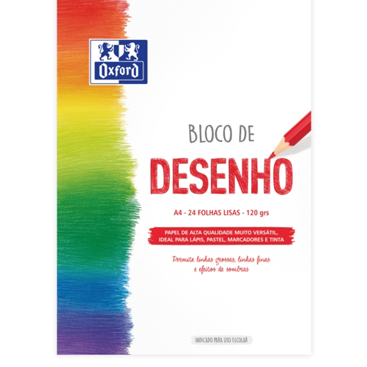 Oxford Dibujo Escolar Bloc Encolado A4 - Tapa Blanda/Contratapa Rigida - 24 Hojas 120gr - Papel Liso 1