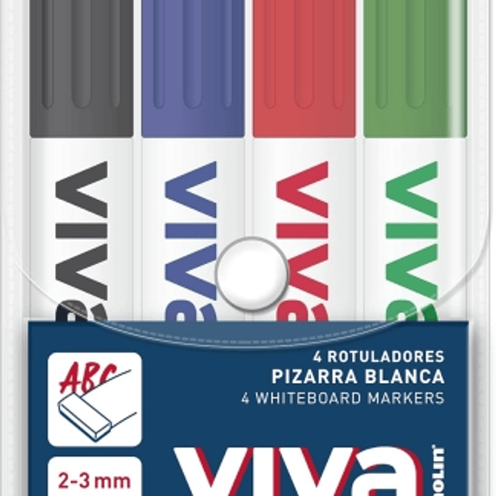 Molin Viva Pack de 4 Rotuladores para Pizarra Blanca - Punta Redonda de Fibra Sintetica - Trazo 3mm - Tinta con Base de Alcohol - Colores Surtidos 1