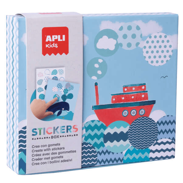 Apli Kids Juego de Gomets Barco - 8 Laminas Ilustradas de 200G - 8 Hojas de Gomets Removibles Geometricos - Libro Guia con Ejemplos - Alto Valor Didac 1