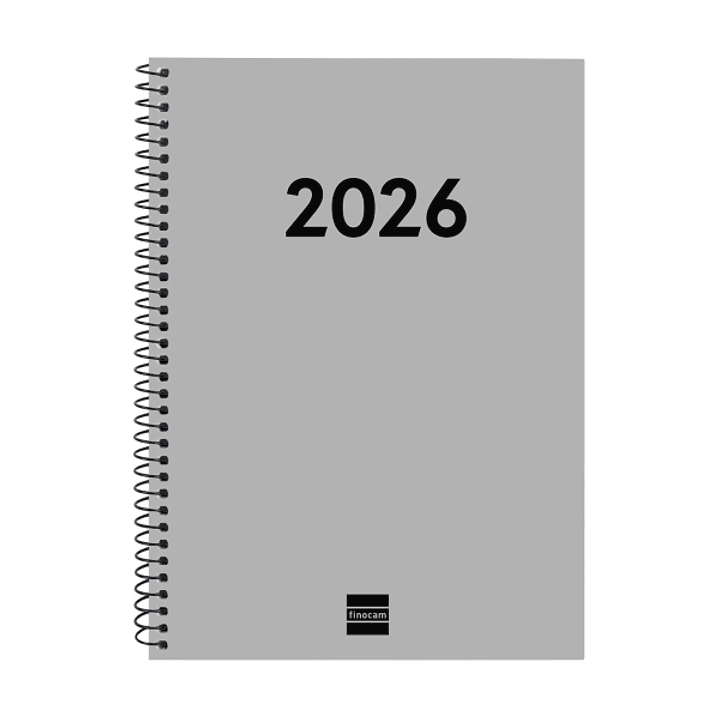 Finocam Espiral Recambio Anual 2026 para Agendas Duo - Anual 2026 - Formato E10 - 162x14x212mm - Semana Vista Horizontal - Color Gris Claro 1