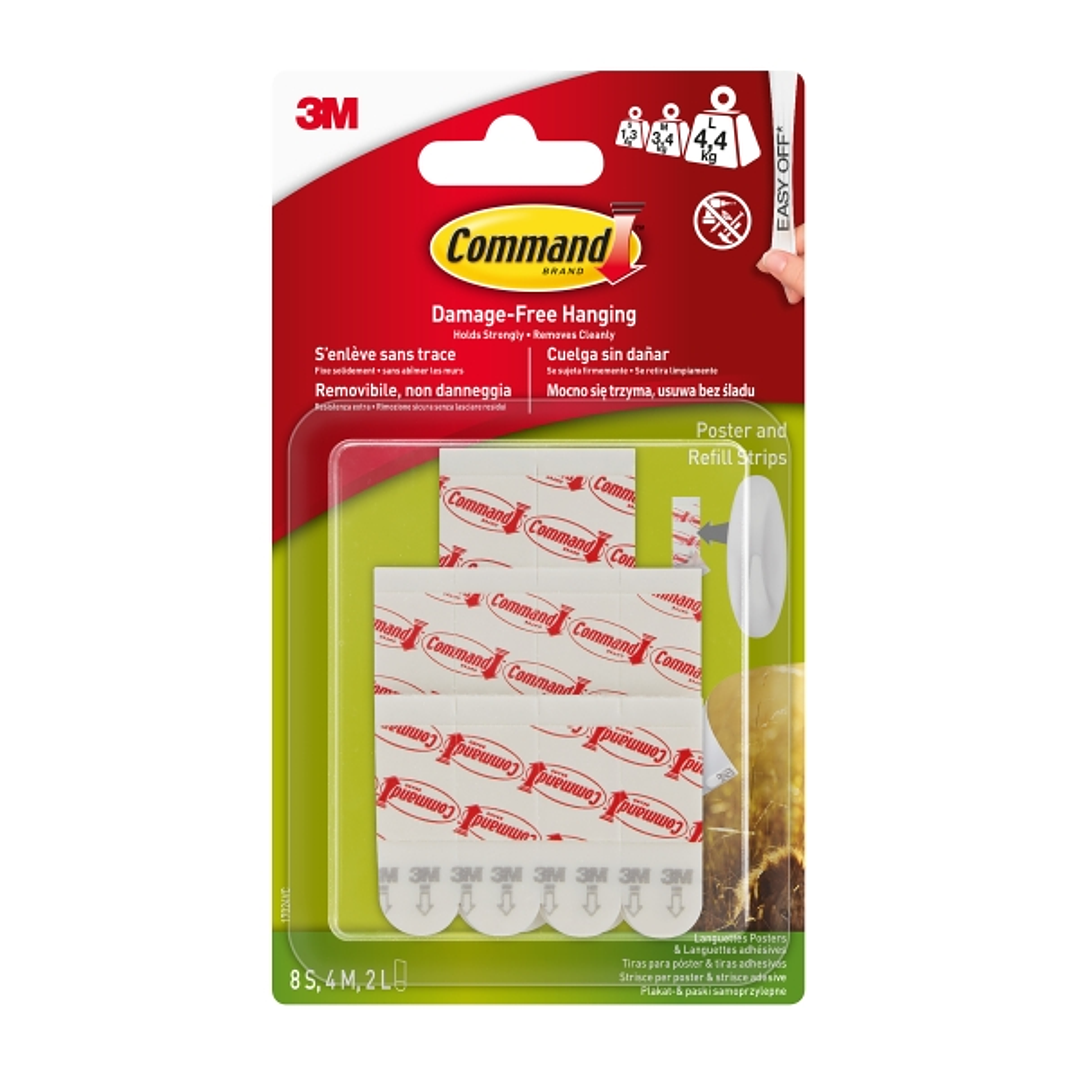 Command Tiras Adhesivas para Posteres - Formatos Surtidos - Soporta hasta 4.4kg - Color Blanco 1