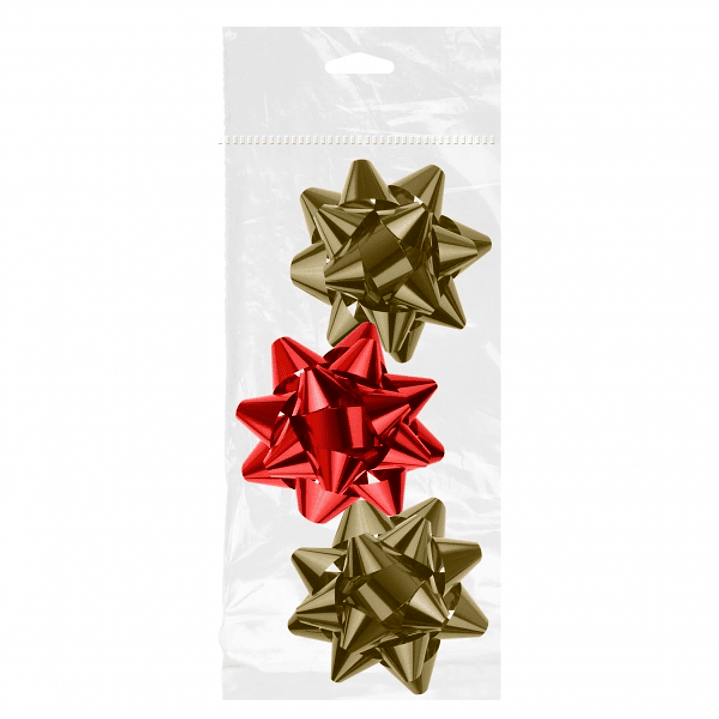 Dohe Shiny Pack de 3 Lazos para Regalo - Forma de Estrella - Tamaño 8cm - Colores Rojo y Oro 1