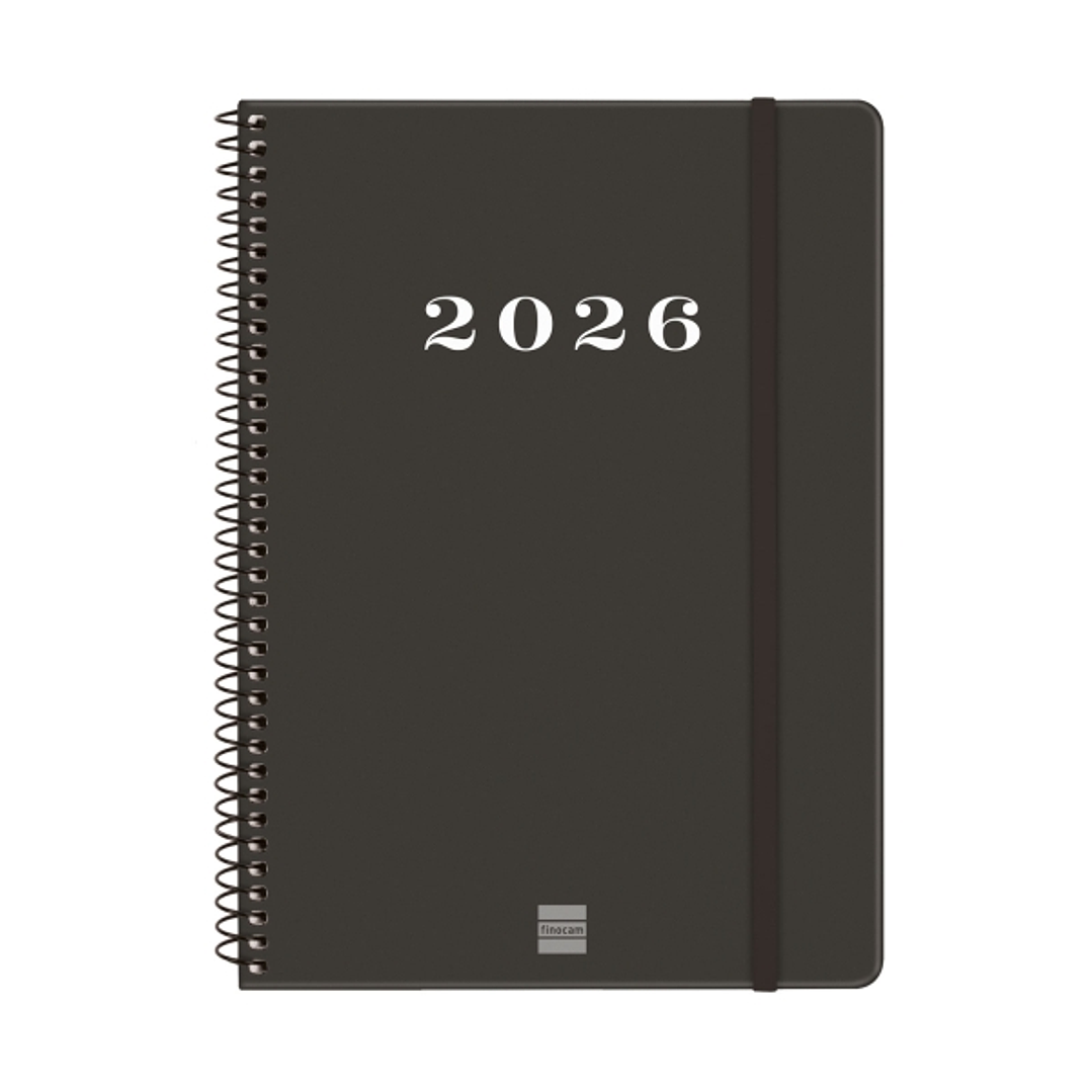 Finocam My Agenda de Espiral en Catalan - Anual 2026 - Tapa Dura Antirayaduras - Formato E10 - 171x9x212mm - Semana Vista Horizontal - Color Negro 1
