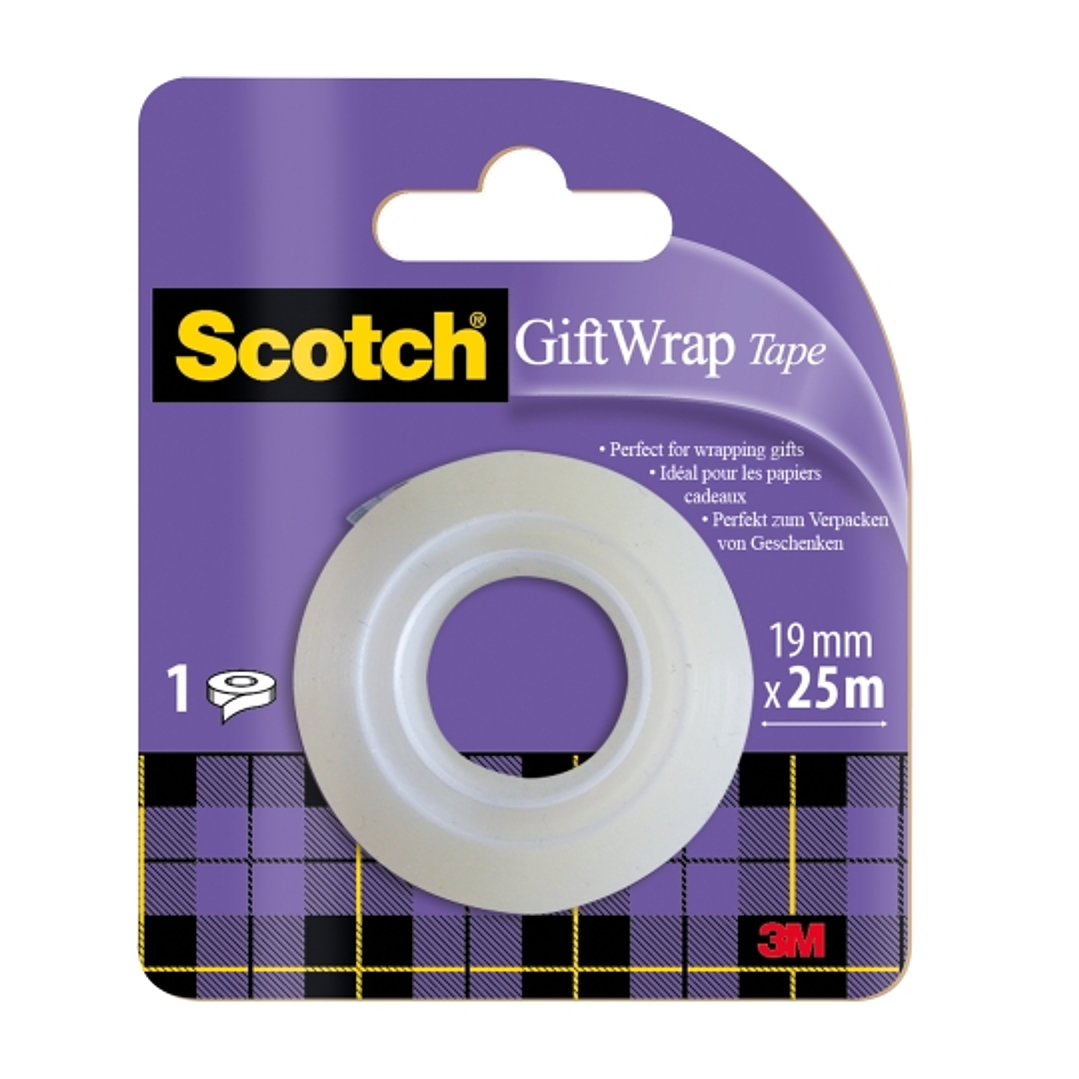 Scotch Giftwrap Cinta Adhesiva Satinada - Recambio - 19mm x 25m - Especial para Envolver Regalos - Color Blanco 1