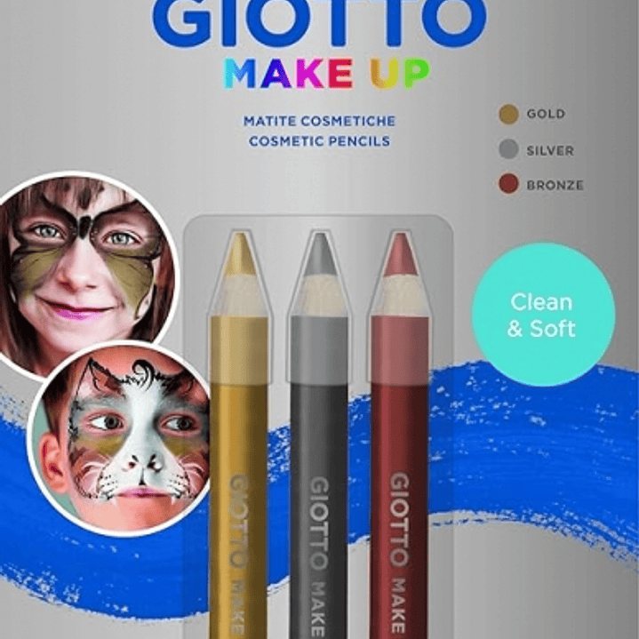 Giotto Make Up Metallic Pack con 3 Lapices Cosmeticos - Se Lava con Agua - Dermatologicamente Testado - Colores Metalicos Surtidos 1